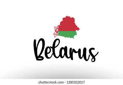 Belarus country big text with flag inside map suitable for a logo icon design