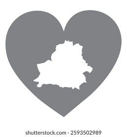 Belarus country map inside a grey love heart national pride