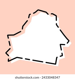 Mapa simplificado de Belarús. Silueta blanca con contorno roto negro sobre fondo rosa. Icono de vector simple