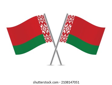 Belarus crossed flags. Belarusian flags on white background. Vector illustration.