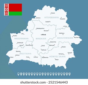 Belarus - detailed blue country map with cities and regions. Infographic icons. Vector illustration