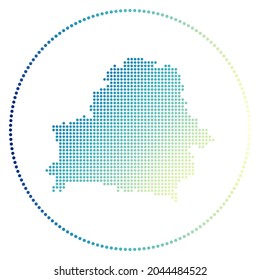 Belarus digital badge. Dotted style map of Belarus in circle. Tech icon of the country with gradiented dots. Astonishing vector illustration.