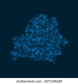 Belarus dotted glowing map. Shape of the country with blue bright bulbs. Vector illustration.