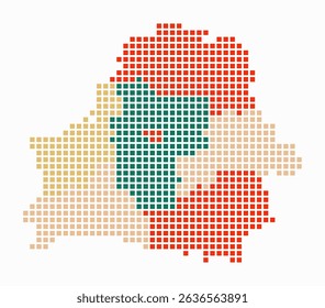 Belarus dotted map. Digital style map of the country on white background. Belarus shape with square dots. Colored dots style. Large size squares. Modern vector illustration.