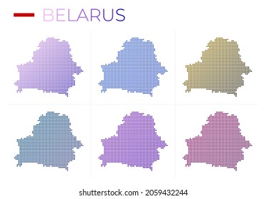 Belarus dotted map set. Map of Belarus in dotted style. Borders of the country filled with smooth gradient circles. Vector illustration.