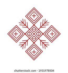 Belarus ethnic ornament. Slavic red geometric pattern. Perfect for icon, logo design, web design, card, poster, packing design, fabric print, sublimation printing on t shirt, mug, bag, dish towel