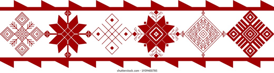 Belarus ethnic ornament. Slavic red geometric pattern. Perfect for icon, logo design, web design, card, poster, packing design, fabric print, sublimation printing on t shirt, mug, bag, dish towel