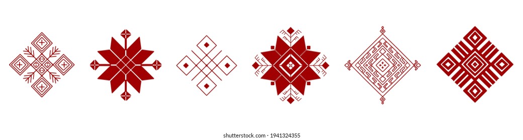 Belarus ethnic ornament. Slavic red geometric pattern. Perfect for icon, logo design, web design, card, poster, packing design, fabric print, sublimation printing on t shirt, mug, bag, dish towel