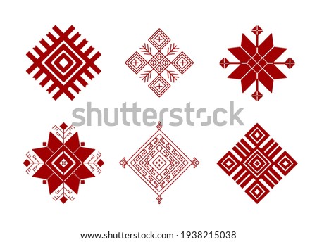 Belarus ethnic ornament. Slavic red geometric pattern. Perfect for icon, logo design, web design, card, poster, packing design, fabric print, sublimation printing on t shirt, mug, bag, dish towel