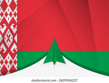 Belarus Flag with Abstract Paper Airplane Design, National Flag in a geometric folded paper style. Vector illustration.
