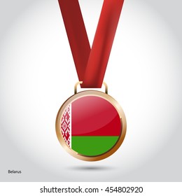 Belarus Flag in Bronze Medal. Olympic Game Bronze Medal. Vector Illustration