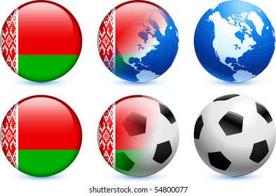 Belarus Flag Button with Global Soccer Event Original Illustration