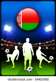 Botón de bandera de Bielorrusia con partido de fútbol en el estadio Ilustración original
