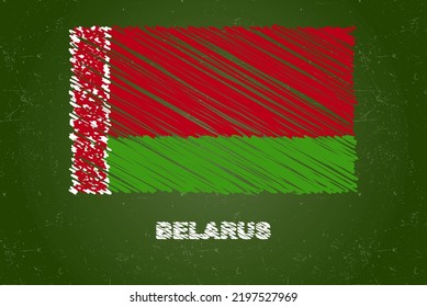 Belarus flag with chalk effect on green chalkboard, hand drawing country flag concept, green blackboard with Belarus flag, chalk texture, flag for kids, classroom material