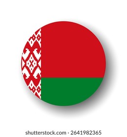 Belarus flag - flat vector circle icon or badge with dropped shadow.