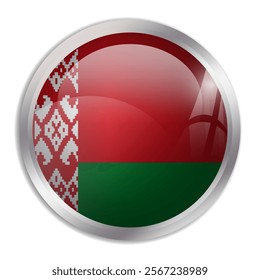 Belarus flag - glossy circle button displays a colorful flag representing a country cultural identity and heritage. The essence of national pride and unity.