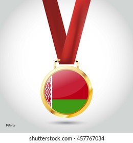 Belarus Flag in gold Medal. Vector Illustration. RIO Olympic Game gold Medal. Vector Illustration