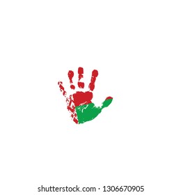 Belarus flag and hand on white background. Vector illustration