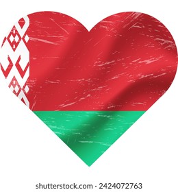 Belarus flag in heart shape grunge vintage. Belarus flag heart. Vector flag, symbol. 