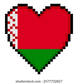  Belarus flag with heart shape in pixel art style