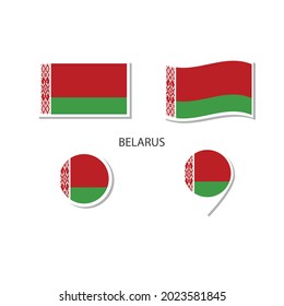 Belarus flag logo icon set, rectangle flat icons, circular shape, marker with flags.