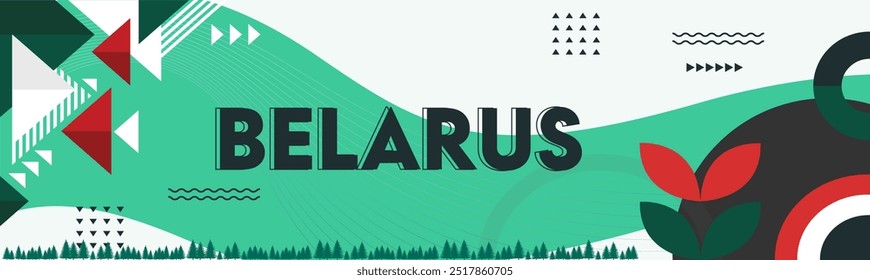 Belarus Flag and map, National or Independence day design for Belarusian people. Modern retro traditional abstract icons. Vector illustration.