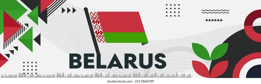 Belarus Flag and map, National or Independence day design for Belarusian people. Modern retro traditional abstract icons. Vector illustration.