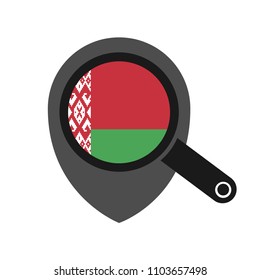 Belarus flag and navigation icon.Belarus here. map pointer