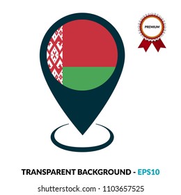 Belarus flag and navigation icon.Belarus here. map pointer