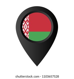 Belarus flag and navigation icon.Belarus here. map pointer