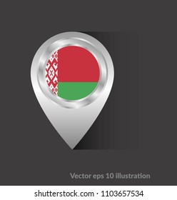 Belarus flag and navigation icon.Belarus here. map pointer