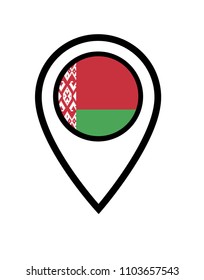 Belarus flag and navigation icon.Belarus here. map pointer