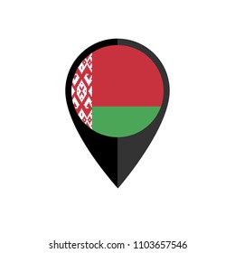 Belarus flag and navigation icon.Belarus here. map pointer