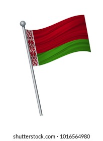 belarus flag on the flagpole. Official colors and proportion correctly. waving of belarus flag on flagpole, vector illustration isolate on white background.
