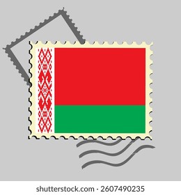 Belarus flag postage stamp. Isolated vector illustration on grey post stamp background