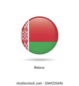 Belarus flag - round glossy button. Vector Illustration.