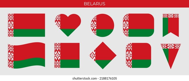 Belarus flag set. Vector illustration isolated on white background