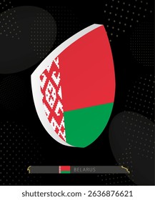 Belarus Flag Shield icon in 3D on Dark Modern Abstract Rugby Background. Perfect for sports events, heritage themes, national celebrations, and patriotic designs.