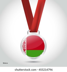 Belarus Flag in Silver Medal. Vector Illustration. RIO Olympic Game silver Medal. Vector Illustration