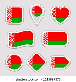 Belarus flag vector set. Belarusian national flags stickers collection. Vector isolated geometric icons. Web, sports pages, patriotic, travel, school, geographic design elements. Different shapes