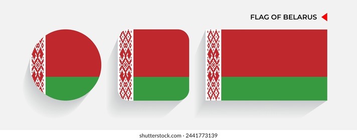 Belarus Flags arranged in round, square and rectangular shapes