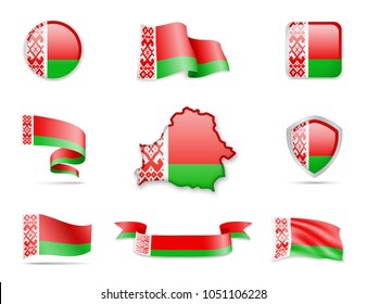 Belarus Flags Collection. Flags and contour map. Vector illustration