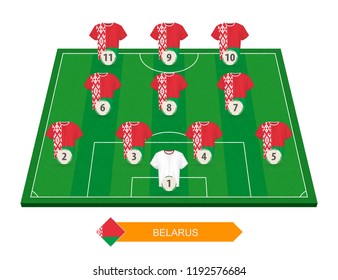 Belarus football team lineup on soccer field for European football competition