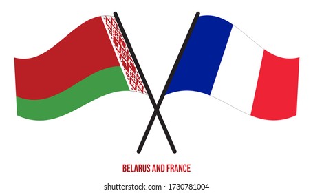 Belarus and France Flags Crossed And Waving Flat Style. Official Proportion. Correct Colors.