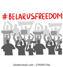 Belarus Freedom hashtag, protest group of people Protest Banner about Human Righ right people of Belarus. Vector Illustration. Icon Poster for printed matter and Symbol. For use on flags, banners. 