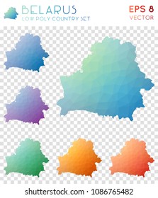 Belarus geometric polygonal, mosaic style country maps collection. Captivating low poly style, modern design for infographics or presentation.