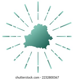 Brote de sol grandioso en Bielorrusia. Mapa del país con coloridos rayos estelares. Ilustración de Bielorrusia en digital, tecnología, internet, estilo de red. Ilustración vectorial.