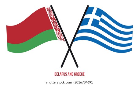 Belarus and Greece Flags Crossed And Waving Flat Style. Official Proportion. Correct Colors.