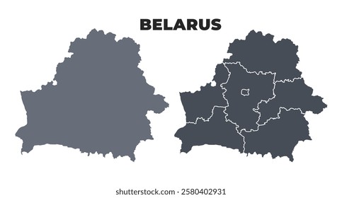 Belarus grey political map simple flat illustration set