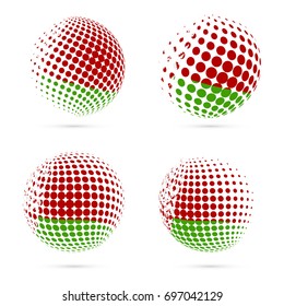 Belarus halftone flag set patriotic vector design. 3D halftone sphere in national flag colors isolated on white background.